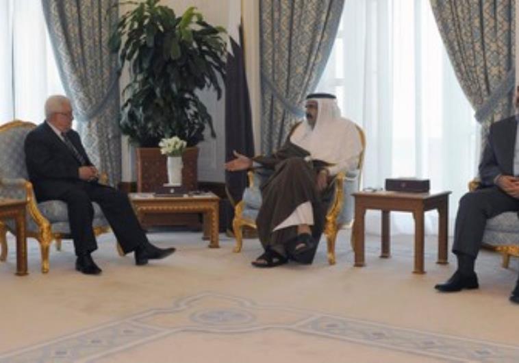 PA President Abbas meets Hamas chief Mashaal in Qatar 390 R. (photo credit:REUTERS/Thaer Ghanaim/PPO/Handout)