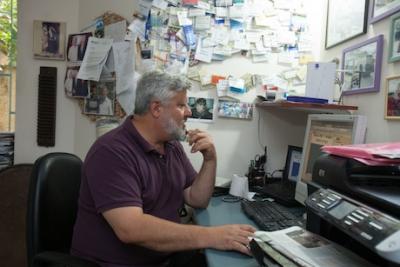 The office of Gershon Baskin, co-founder of IPCRI, who tirelessly worked to release Israeli soldier Gilad Shalit from long captivity at the hands of Hamas. The veteran peace activist is always working. If someone in distress calls him at dawn, for instance, he leaves everything behind and goes wherever he has to, with little sleep.
