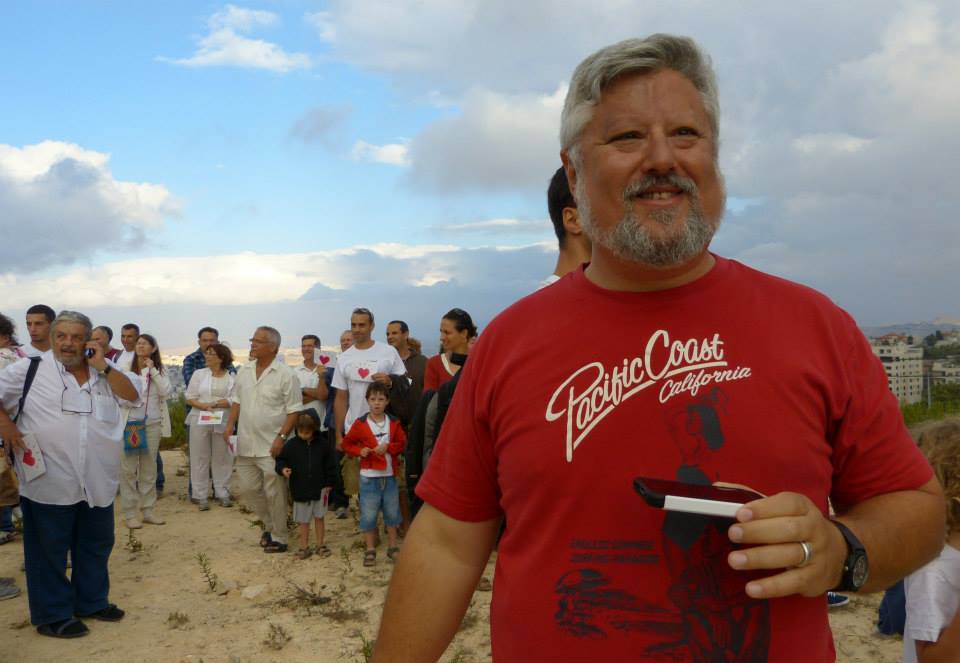 Gershon Baskin (right) and Naftali Raz (far left) at the Palestine/Israel silent walk for Peace, September 9, 2013