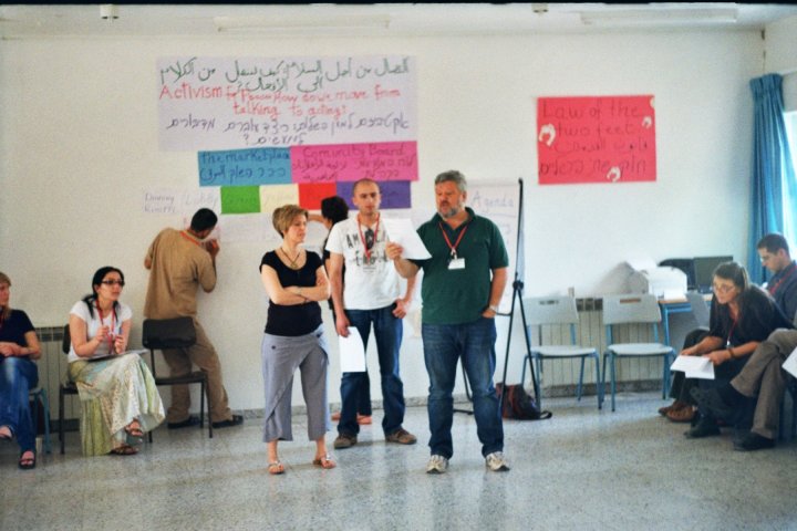 Carol Daniel Kasbari and Gershon Baskin facilitating the Open Space Activism For Peace Workshop: Moving From Words To Action at the IPCRI Peace Education Workshop, March 12-13, 2010