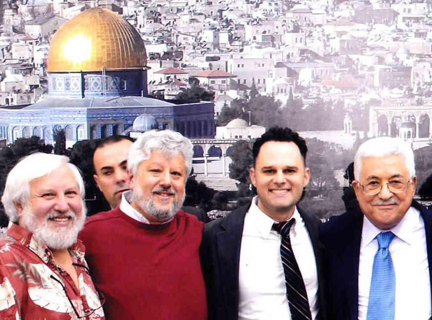 Lonny Baskin (Brother of Gershon), Gershon Baskin, Eyal Aviv (Director of MePeace) and Mahmoud Abbas (Abu Mazen)