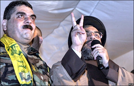 Samir Kuntar with Hezbollah Chief Hassan Nasrallah after he was released from jail by Israel