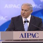 Netanyahu speaking at AIPAC 2014.