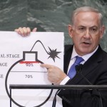 Binyamin Netanyahu warns against nuclear Iran at 2012 UN General Assembly. (photo credit:REUTERS)